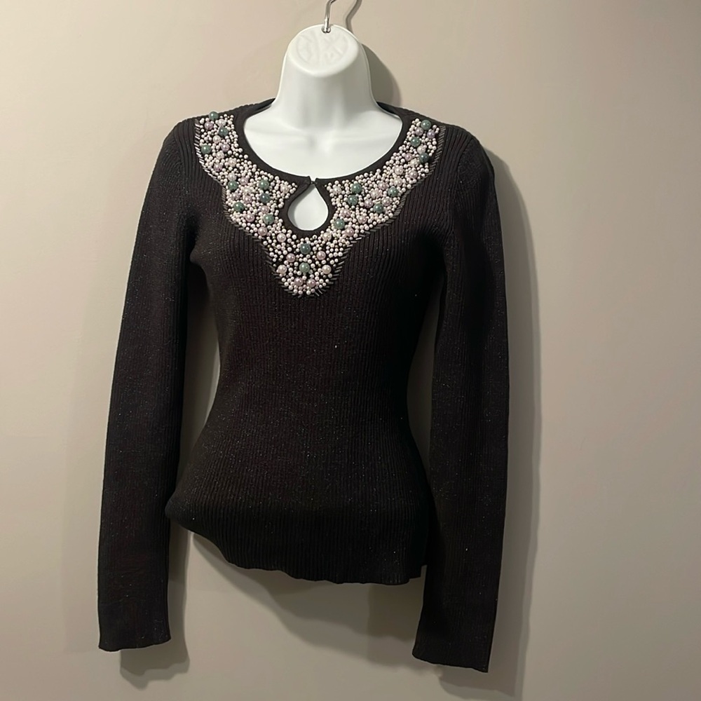 Vintage Valenti, slightly sparkle beaded long sleeve women top size medium